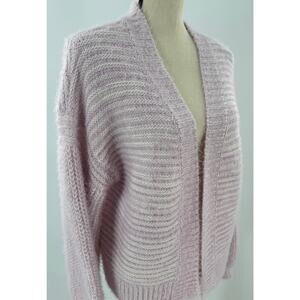 Akemi & Kin Anthropologie Pink White Fuzzy Cardigan Sweater Open Cardi One Size